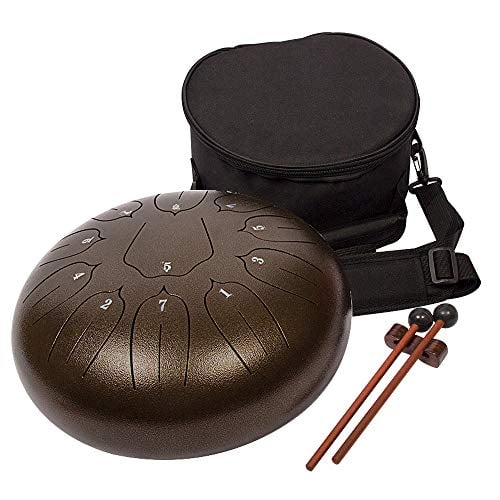 Luvay Steel Tongue Drum with Bag Percussion Instrument Book Mallets 11 Notes 12 inches Finger Picks